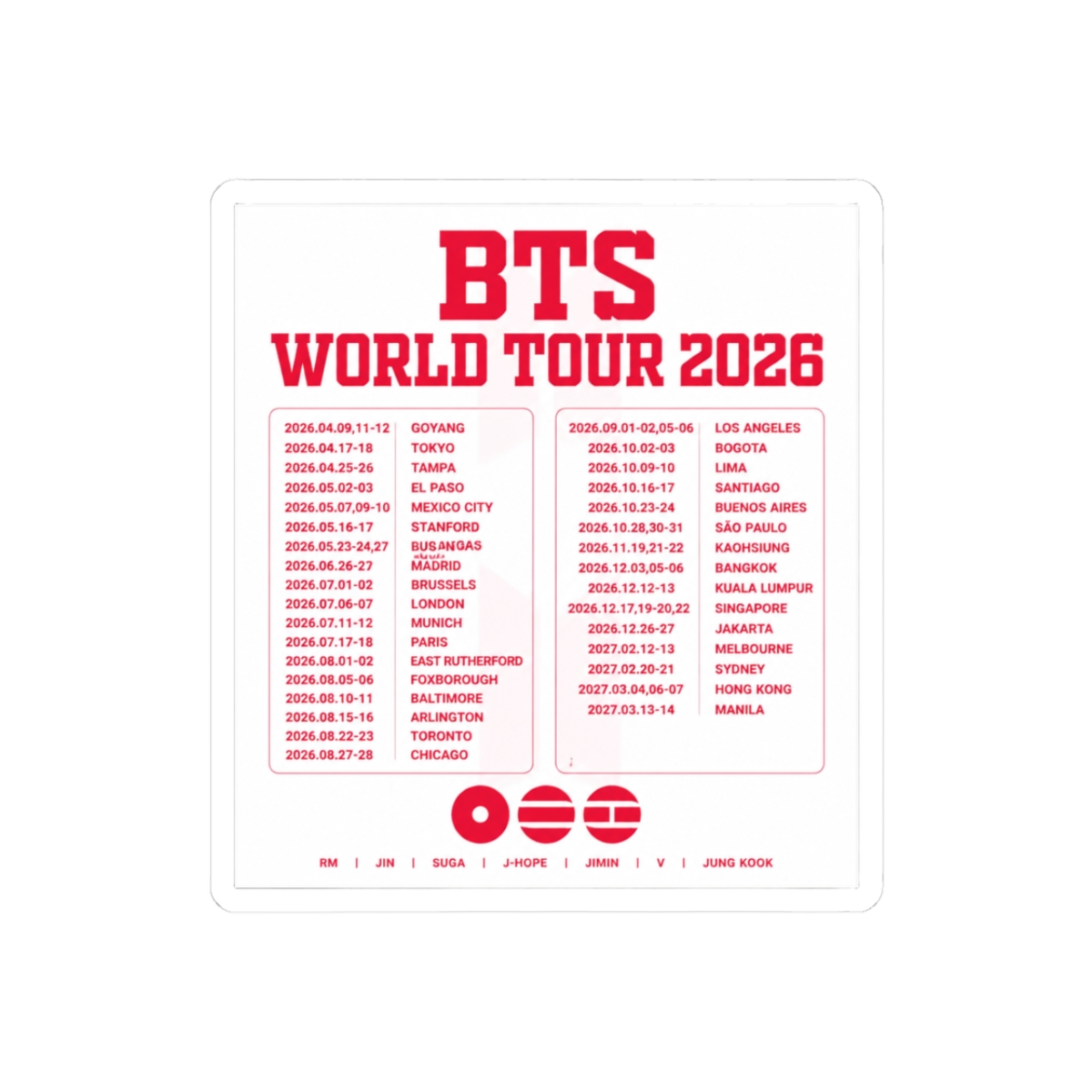 BTS World Tour 2026 Sticker | Playful ARMY Vinyl Decal