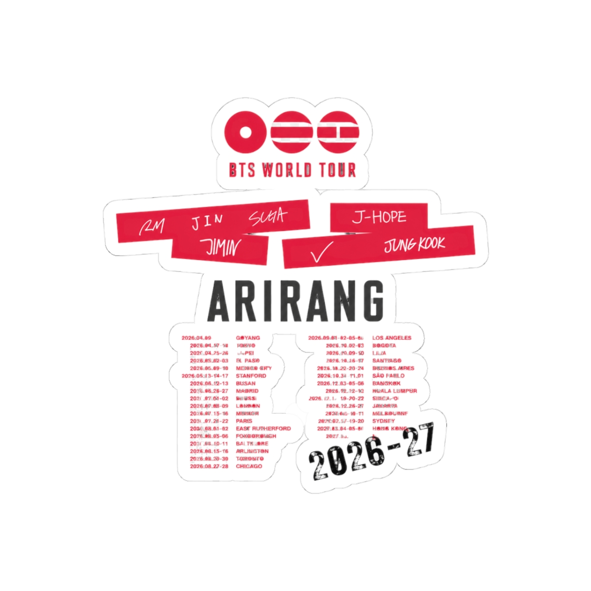 BTS Arirang World Tour K-Pop ARMY Sticker
