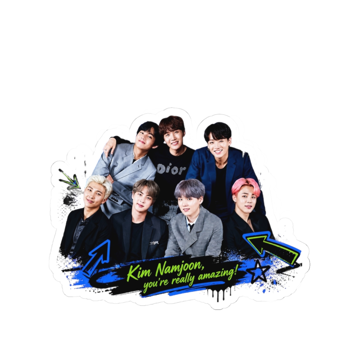BTS " in bold block letters at the top. " Sticker - alternate angle 1, merchandise