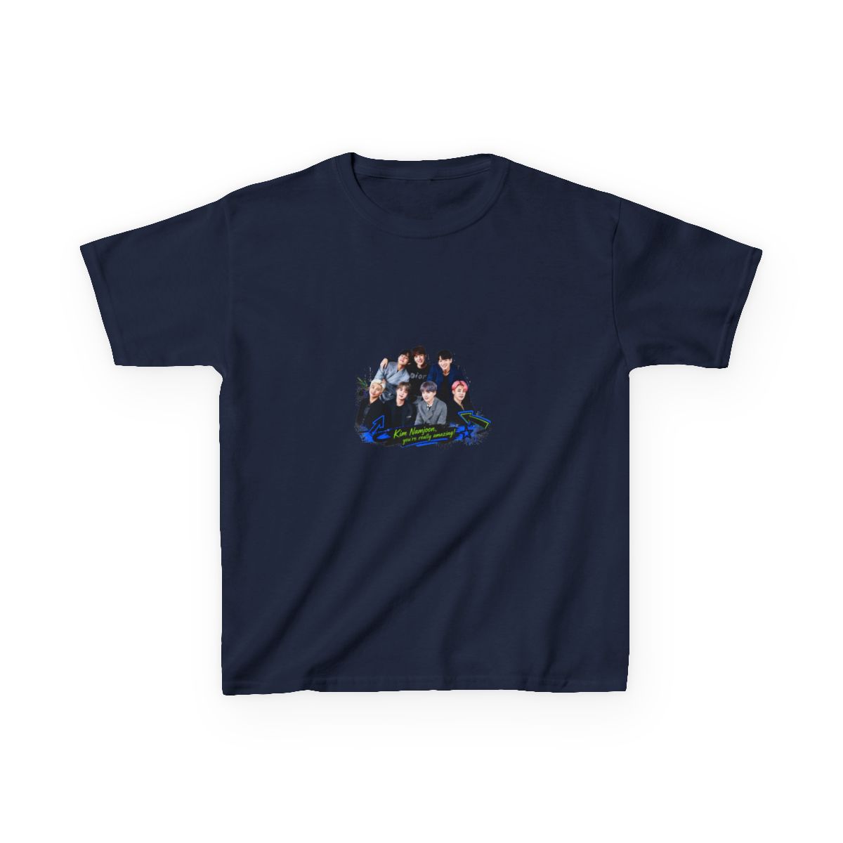 BTS " in bold block letters at the top. " Unisex Kids Tee - alternate angle 5, merchandise